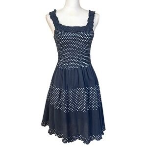 Talia Benson Navy Polka Dot Cotton sundress, Italy, small, cottagecore, coastal